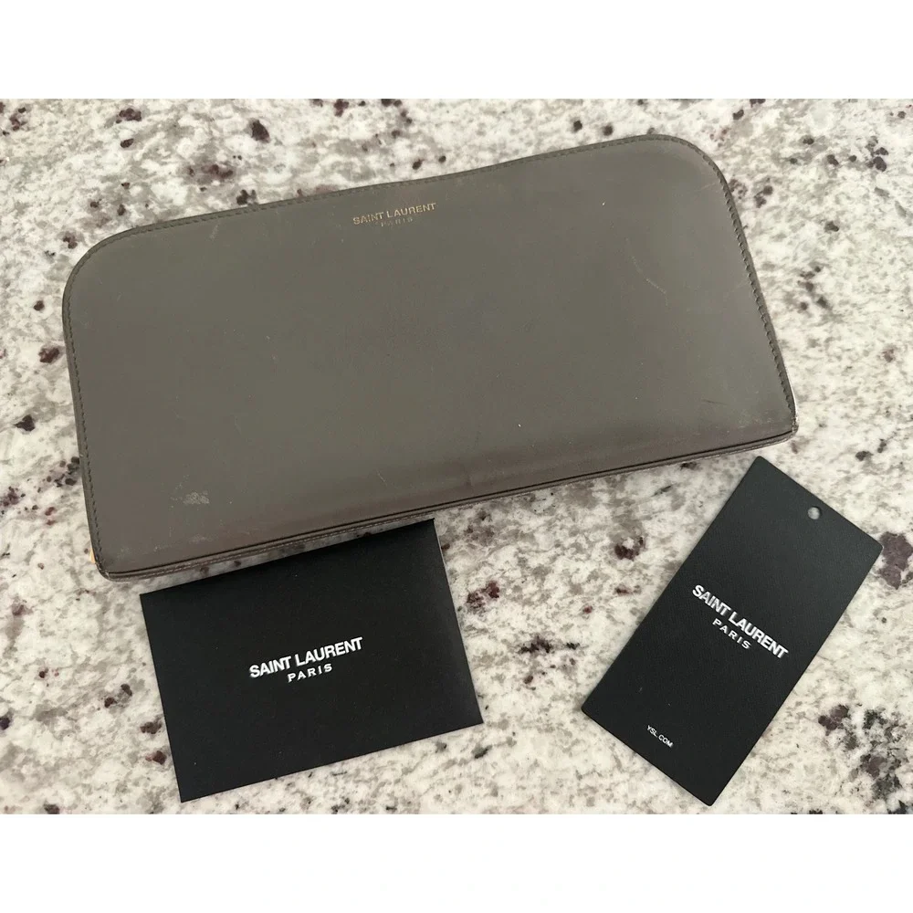 Saint Laurent Paris gray long zip-around wallet